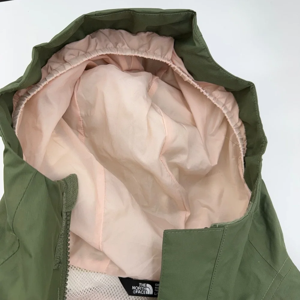 The North Face Girls Large Green DryVent Hooded Rain Jacket Pink Lining L 14/16